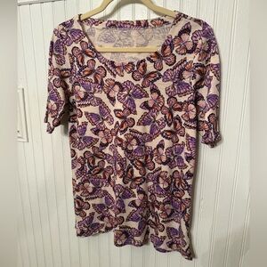 J. Jill Pima Slub Scoop Neck Cotton Butterfly Side Slit Small Tee